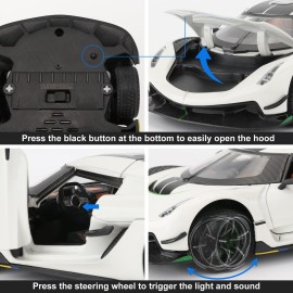 BDTCTK Compatible for 1:24 Koenigsegg Jesko Car Model, Diecast Collectible Pull Back Model Car with Sound and Light, Toy Gift Vehicles for Adults Kids Boys Girls