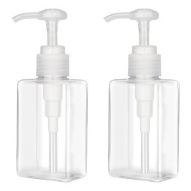 150ml (5.1oz) Pump Bottle Dispenser Jansburg 2 Pack Refillable Flat Square Plastic Lotion Dispenser Leakproof Empty Lotion Pump Bottle for Essential Oil Soap Lotion Shampoo Clear