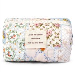 Sminra Floral Makeup Bag Small Cotton Quilted Cosmetic Makeup Bag Organizer, Aesthetic Preppy Portable Pouch Purse Toiletry Bag for Women Girls Travel accessories (Blue Floral-S)