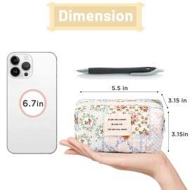 Sminra Floral Makeup Bag Small Cotton Quilted Cosmetic Makeup Bag Organizer, Aesthetic Preppy Portable Pouch Purse Toiletry Bag for Women Girls Travel accessories (Blue Floral-S)