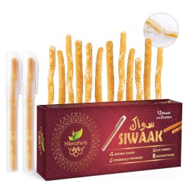 HikmaHerb Pack of 12 Miswak Sticks with 2 Holders - Vacuum Sealed Natural Chewing Sticks for Teeth - Natural Flavored Toothbrush for Teeth Whitening, Oral Health, and Fresh Breath || Pack of 12