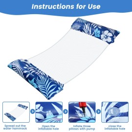 Pool Floats - 2 Pack Pool Floats Adult Size, 4-in-1 Pool Floaties Hammock, Inflatable Pool Float, Non-Stick PVC Material Pool Float Adult - Blue