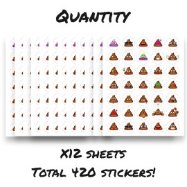 Joyful Artistry Poop Stickers - 420 Cute Stickers for Poop Party Decorations, Potty Traininga and Poop Party Supplies (420)