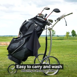 Quacc Premium Golf Towel with Carabiner Clip Absorbent Microfiber Waffle Pattern Golf Towel for Cleaning Golf Ball Club Putter Iron for Golf Bag Trolly Belt Loop (Black)