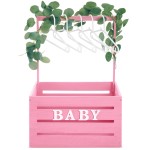 Barydat Large Wooden Baby Shower Crate Closet with Handle and Garland, 17.7inch Baby Shower Basket for Newborn Girl Boys Gifts Pregnancy New Parent(Pink)