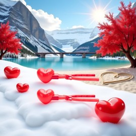2Pcs Red Winter Snowball Maker Clips, Duck Heart Shaped Snow Ball Maker Clamps, Outdoor Winter Play Snow Sand Mold Tools for Sandboxes and Beach Tool