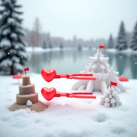 2Pcs Red Winter Snowball Maker Clips, Duck Heart Shaped Snow Ball Maker Clamps, Outdoor Winter Play Snow Sand Mold Tools for Sandboxes and Beach Tool
