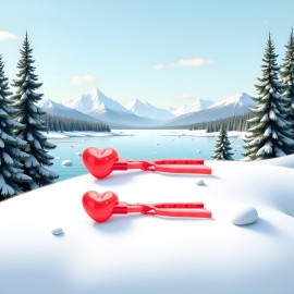 2Pcs Red Winter Snowball Maker Clips, Duck Heart Shaped Snow Ball Maker Clamps, Outdoor Winter Play Snow Sand Mold Tools for Sandboxes and Beach Tool