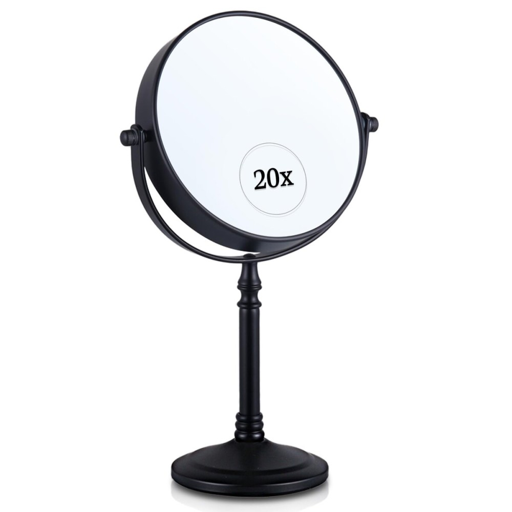 20X Magnified Makeup Mirror with Stand - Double Sided 20x and 1x Cosmetic Mirror for Make Up Desk, Dressing Table, Bathroom Countertop - 6 Wide & 12 Tall (Black)