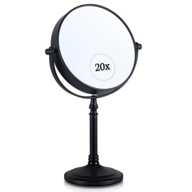 20X Magnified Makeup Mirror with Stand - Double Sided 20x and 1x Cosmetic Mirror for Make Up Desk, Dressing Table, Bathroom Countertop - 6 Wide & 12 Tall (Black)