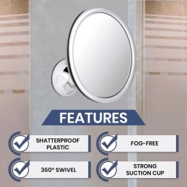 MIRRORVANA Anti Fog Mirror for Shower - Fogless, Shatterproof Shaving Mirror with 360 Swivel and Adjustable Suction Cup - 6.7 x 6.7 Round (Classic Chrome)