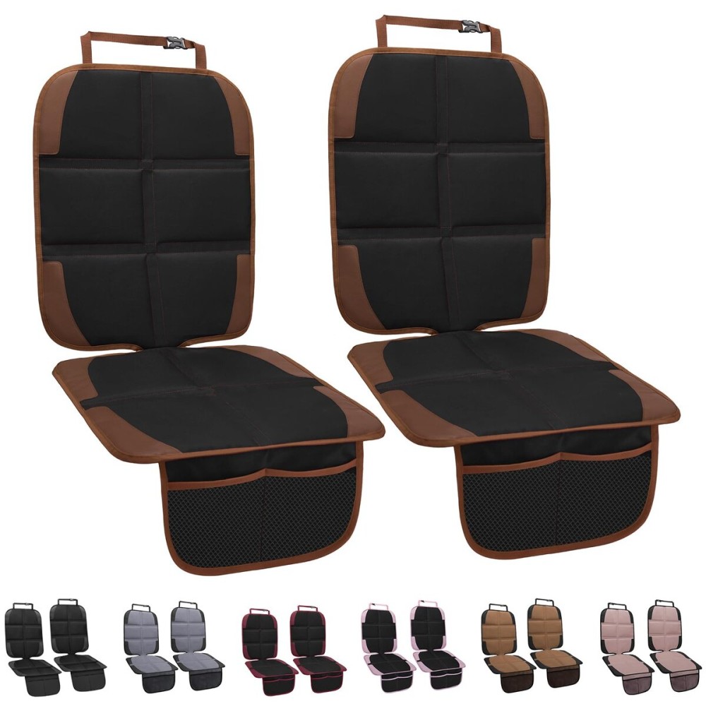 NEWFOM Car Seat Protector for Child, 2 Pack With Mesh Pockets & Non-Slip Backing 600D Durable Under Baby Seat Cover for Back Seat (Dark Brown, Standard)