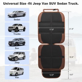 NEWFOM Car Seat Protector for Child, 2 Pack With Mesh Pockets & Non-Slip Backing 600D Durable Under Baby Seat Cover for Back Seat (Dark Brown, Standard)