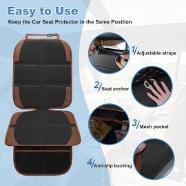 NEWFOM Car Seat Protector for Child, 2 Pack With Mesh Pockets & Non-Slip Backing 600D Durable Under Baby Seat Cover for Back Seat (Dark Brown, Standard)