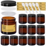 TENLIG 4 oz Glass Jars with Lids,Amber,12 Pack Empty Cosmetic Containers with Inner lids and Inner Liners,Black Metal Lids,Refillable Round Airtight Jars,Use to store Lotion,Powders,Candle Making