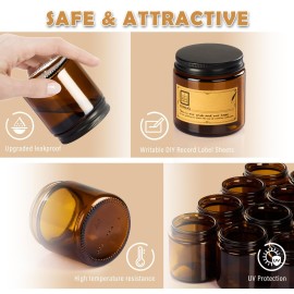 TENLIG 4 oz Glass Jars with Lids,Amber,12 Pack Empty Cosmetic Containers with Inner lids and Inner Liners,Black Metal Lids,Refillable Round Airtight Jars,Use to store Lotion,Powders,Candle Making