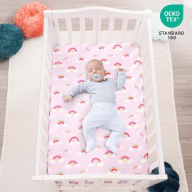 david\'s kids 3 Pack Mini Crib Sheets, Soft Breathable Premium Pack N Play Sheets for Baby Girls Neutral, Playard and Mini Crib Mattresses, Rainbow