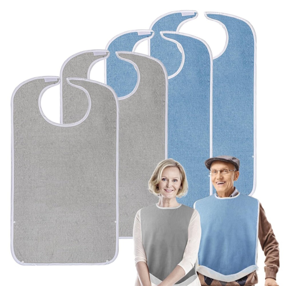 Pozico Adult Bibs for Eating - 4-Pack Adult Bibs Washable, Waterproof Clothing Protectors for Women, Men & Elderly with Debris Trap Pozico Adult Bibs for Eating - 4-Pack Adult Bibs Washable, Waterproof Clothing Protectors for Women, Men & Elderly with Debris Trap