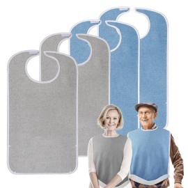 Pozico Adult Bibs for Eating - 4-Pack Adult Bibs Washable, Waterproof Clothing Protectors for Women, Men & Elderly with Debris Trap