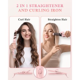 Travel Curling Iron,100-120V Dual Voltage Curling Iron 1 inch,2 in 1 Hair Straightener and Curler for Short/Shoulder Length Hair