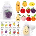 Shappy 20 Sets Inspirational Positive Fruit Toy Gift Cute Funny Wool Knitted Fruit Mini Employee Appreciation Gift Motivational Pun Card Organza Bag Classroom Team Vacation Party Favor for Student