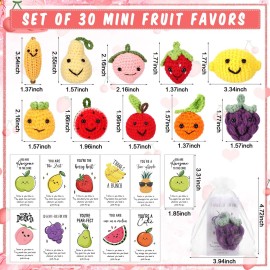 Shappy 20 Sets Inspirational Positive Fruit Toy Gift Cute Funny Wool Knitted Fruit Mini Employee Appreciation Gift Motivational Pun Card Organza Bag Classroom Team Vacation Party Favor for Student