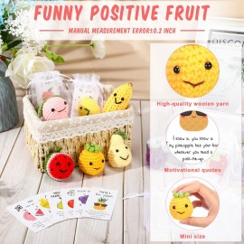 Shappy 20 Sets Inspirational Positive Fruit Toy Gift Cute Funny Wool Knitted Fruit Mini Employee Appreciation Gift Motivational Pun Card Organza Bag Classroom Team Vacation Party Favor for Student