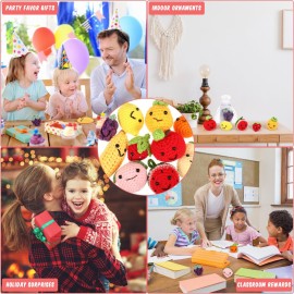 Shappy 20 Sets Inspirational Positive Fruit Toy Gift Cute Funny Wool Knitted Fruit Mini Employee Appreciation Gift Motivational Pun Card Organza Bag Classroom Team Vacation Party Favor for Student