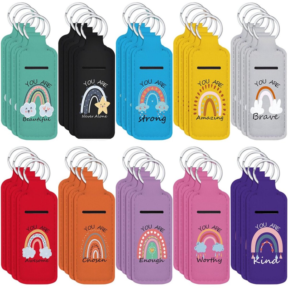 Ctosree 40 Pcs Rainbow Lipstick Holder with Inspirational Words Lip Balm Holder Keychain CNA Week Nurse Back to School Gifts(Dark Rainbow)