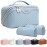 BOYATU Travel Makeup Bags for Women: Large Makeup Organizer - PU Leather Make up Bag Set of 3 - Portable Toiletry Bag with Compartments & Handle & Divider (L02 Light Blue)