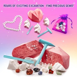 GirlZone Unicorn Gemstones Discovery Dig Kit, 13 Gemstone Dig with Slime and Precious Gems, Gift-Ready DIY Bracelet Kit, STEM Craft for Kids Age 12-14, Perfect for Valentine Gifts