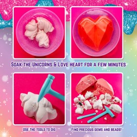 GirlZone Unicorn Gemstones Discovery Dig Kit, 13 Gemstone Dig with Slime and Precious Gems, Gift-Ready DIY Bracelet Kit, STEM Craft for Kids Age 12-14, Perfect for Valentine Gifts