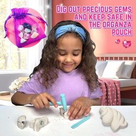 GirlZone Unicorn Gemstones Discovery Dig Kit, 13 Gemstone Dig with Slime and Precious Gems, Gift-Ready DIY Bracelet Kit, STEM Craft for Kids Age 12-14, Perfect for Valentine Gifts