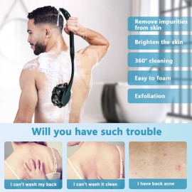 Loofah with Handle, 20.5\'\' Replaceable Shower Loofah to Improve Skin Health, Body Scrubber, for Women and Men with String for Easy HangingDark Black