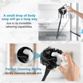 Loofah with Handle, 20.5\'\' Replaceable Shower Loofah to Improve Skin Health, Body Scrubber, for Women and Men with String for Easy HangingDark Black