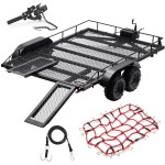 AMK RC Trailer Metal 1/8 1/10 RC Trailer with RC Trailer Hook Coupler and Kinetic Winch Strap for 1/8 1/10 RC Crawler SCX10 D90 Wrangler TRX6 Redcat GEN8 RGT 86100 SMT TRX4 Upgrades