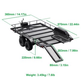 AMK RC Trailer Metal 1/8 1/10 RC Trailer with RC Trailer Hook Coupler and Kinetic Winch Strap for 1/8 1/10 RC Crawler SCX10 D90 Wrangler TRX6 Redcat GEN8 RGT 86100 SMT TRX4 Upgrades