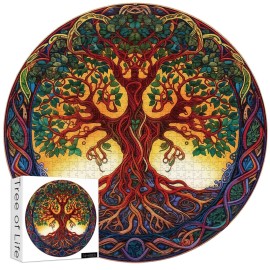 Tree of Life Puzzles for Adults 1000 Pieces, Mandala Tree Jigsaw Puzzles, Nature Plant Round Puzzle, Hard Challenging Puzzles