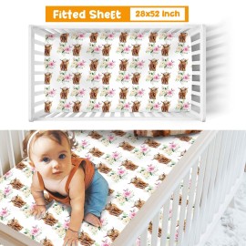 Duckbe Baby Crib Bedding Set - Highland Cow Design Nursery Bedding 3 Pcs Set - Chic Soft Blanket, Sheet, Pillowcase for Newborns Boys Girls Gifts Color25