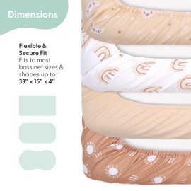 The Peanutshell Baby Bassinet Sheets 4-Pack for Girl or Boy - Soft, Oval & Fitted Baby Girls or Boys Sheet, Rectangle, Fitted Covers for Crib, Halo Bassinet Mattress - Boho
