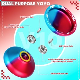 MAGICYOYO Pack of 2 Yoyos, Professional Yoyo V10 & K2, Responsive Yoyo for Kids Beginners, Unresponsive Yoyo for Adults, with 12 Yoyo Strings, Yoyo Case Storage Bag (Blue Red & Black )