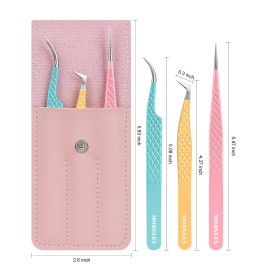 MORGLES Lash Tweezers for Eyelash Extensions, 3 Pcs Eyelash Extension Tweezers for Professionals & Beginners Fanning Volume Lashes