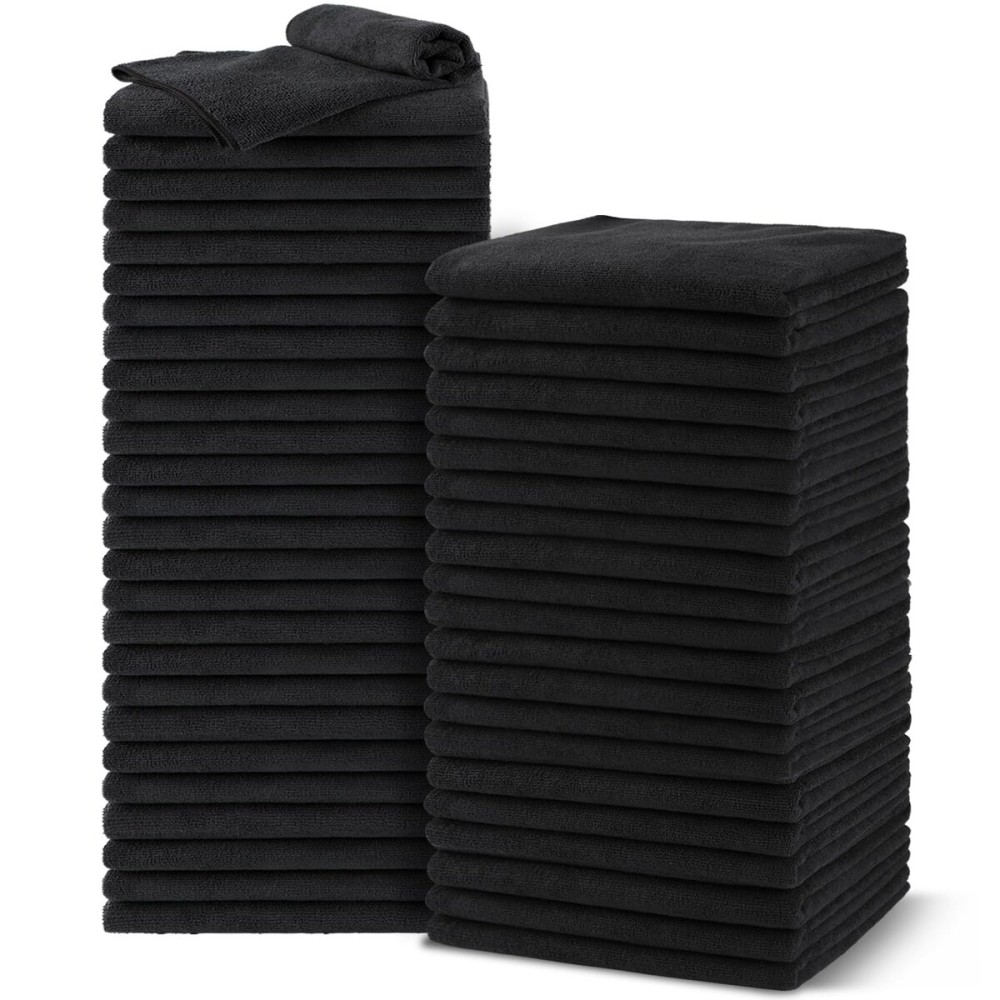 UNIMADE Salon Towels 48 Pack, Microfiber Barber Towel Bulk,(16x29 inches) Fast Drying Hair Towels Super Soft Black Hnad Towels for Gym, Salon, Bath, Spa Use and Home Hair Care(Not Bleach Proof)