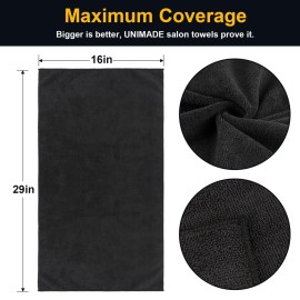 UNIMADE Salon Towels 48 Pack, Microfiber Barber Towel Bulk,(16x29 inches) Fast Drying Hair Towels Super Soft Black Hnad Towels for Gym, Salon, Bath, Spa Use and Home Hair Care(Not Bleach Proof)