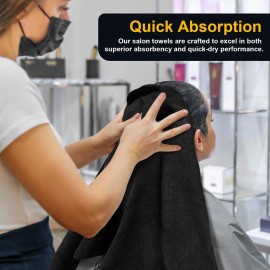 UNIMADE Salon Towels 48 Pack, Microfiber Barber Towel Bulk,(16x29 inches) Fast Drying Hair Towels Super Soft Black Hnad Towels for Gym, Salon, Bath, Spa Use and Home Hair Care(Not Bleach Proof)