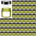 Layhit 60pcs 2 oz Glass Jars with Lids Empty Round Cosmetic Jars Travel Storage Jar with Inner Liners White Labels for Scrubs, Lotions, Cosmetic,Spice,Powder and Ointments (Green,Black Lid)