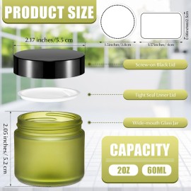 Layhit 60pcs 2 oz Glass Jars with Lids Empty Round Cosmetic Jars Travel Storage Jar with Inner Liners White Labels for Scrubs, Lotions, Cosmetic,Spice,Powder and Ointments (Green,Black Lid)