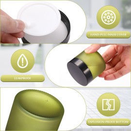 Layhit 60pcs 2 oz Glass Jars with Lids Empty Round Cosmetic Jars Travel Storage Jar with Inner Liners White Labels for Scrubs, Lotions, Cosmetic,Spice,Powder and Ointments (Green,Black Lid)