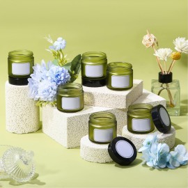 Layhit 60pcs 2 oz Glass Jars with Lids Empty Round Cosmetic Jars Travel Storage Jar with Inner Liners White Labels for Scrubs, Lotions, Cosmetic,Spice,Powder and Ointments (Green,Black Lid)