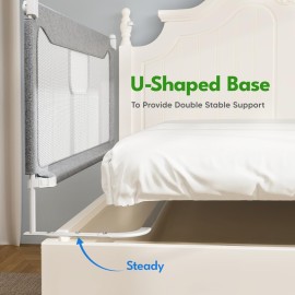 FAMILL Bed Rail for Toddlers, Toddler Bed Rails, 2 Minutes Assembly Foldable Guard with U-Shaped Base, Suitable for Queen/King/Full/Twin Size, Grey, 60, 1 Side